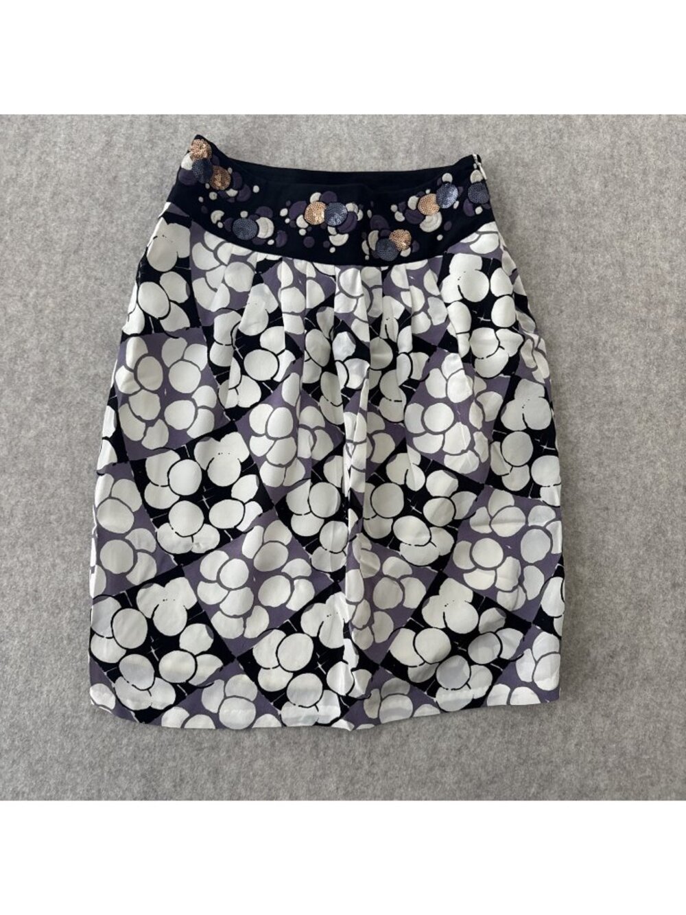 Anthropologie Floreat 100% Silk Skirt Womens 0 Circle Dot Print Sequin Pleated